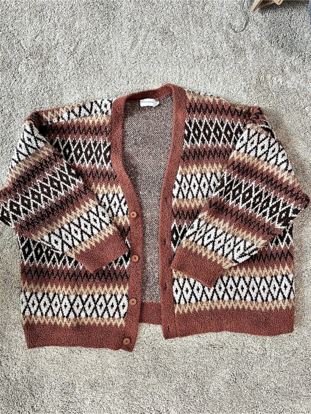 Topman Classic Fit Brushed Knitted Cardigan in Brown Geometric Cardigan in Brown